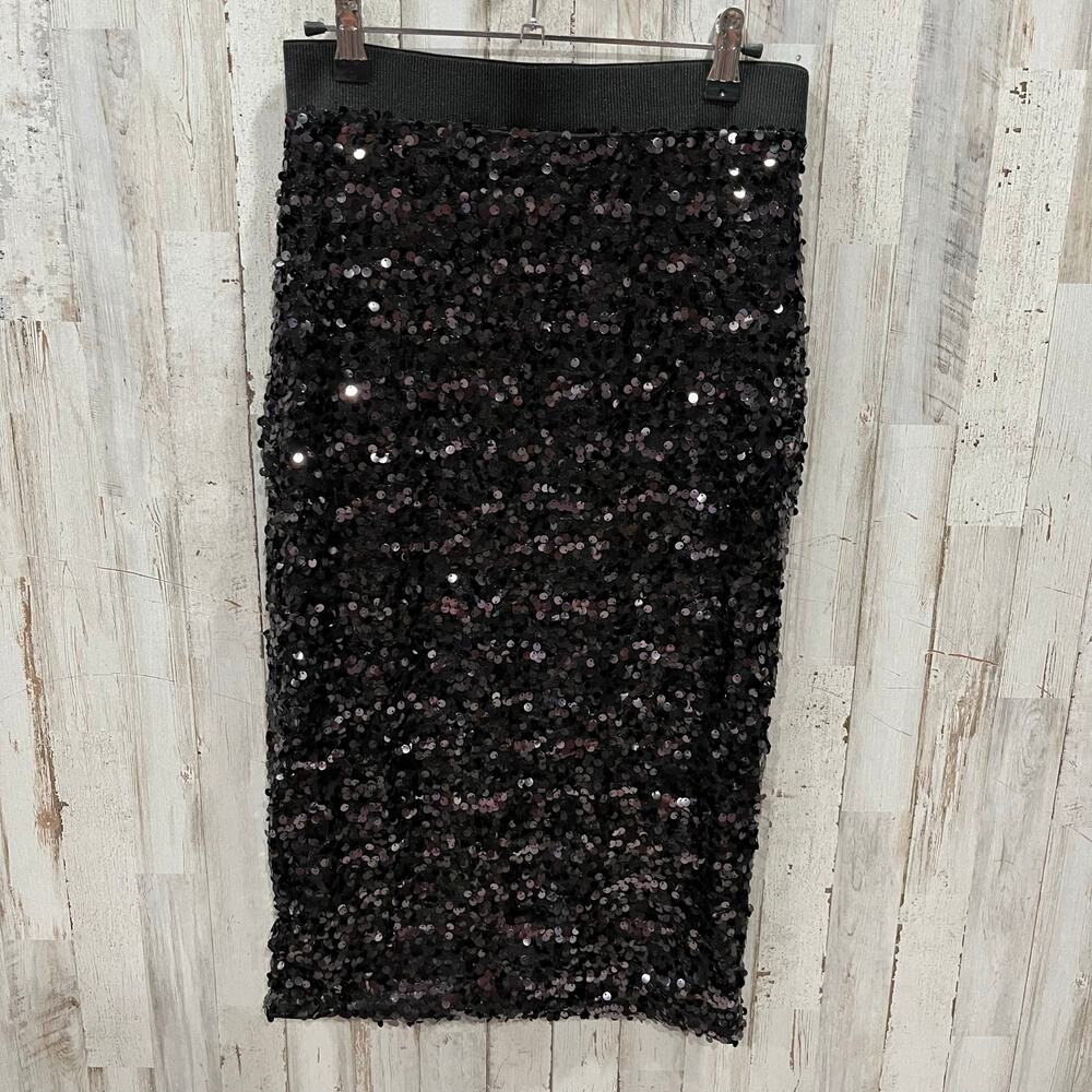 H&M Glitter Sequins Pencil MIDI Skirt Party Sparkles Statement Womens Size 6